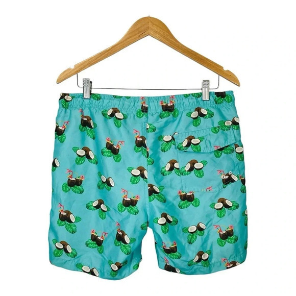Crown & Ivy Tropical Coconut Drink Swim Trunks Teal Men Size Medium - Picture 5 of 11